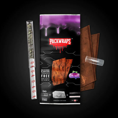 Packwraps grape hemp wraps and cannabis in glass tube from Ultimate Smoking With Twisted Hemp Kit