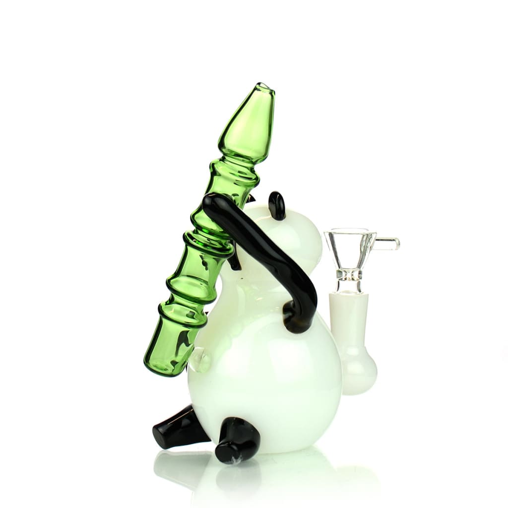 Tall 14mm male bowl for bongs: cartoon panda glass water pipe with green neck and clear bowl