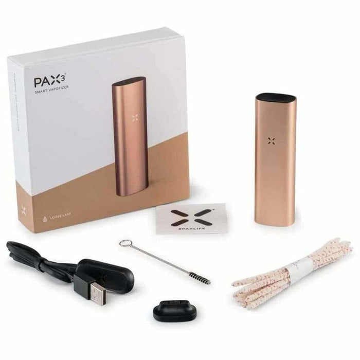 Sleek rose gold Pax 3 portable cannabis vaporizer with oven lid