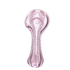 Pink fumed glass pipe with bulbous end and spiral strips for an elegant smoking experience