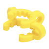 Yellow Keck Clips secure glass water pipes and vaporizers with multiple curved sections