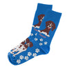 Fun Pointer Crew Design Socks - Bright Blue with Cartoon Pointer Dogs and Paw Prints