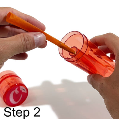 Pre-roller cone filling tool with orange bubble wand and transparent design for easy filling