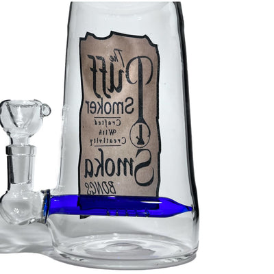 Glass bong with blue downstem, heavy-duty liquor bottle smoker water pipe