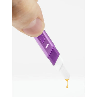 Purple lancet device for blood glucose testing with Puffco Hot Knife, an electronic heated loading tool