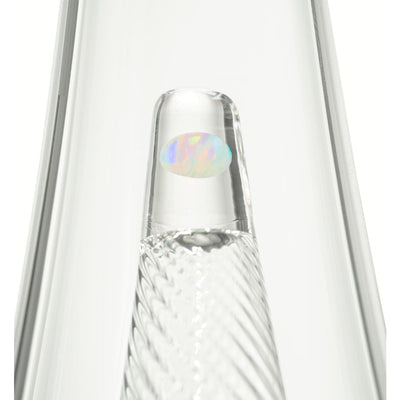 Opal Peak Pro glass bottle with helixed inner-cone and iridescent label or decoration