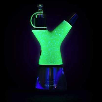 Glowing neon green hookah with blue base - Pulsar Rök Luna Glow Limited Edition Dab Rig Set
