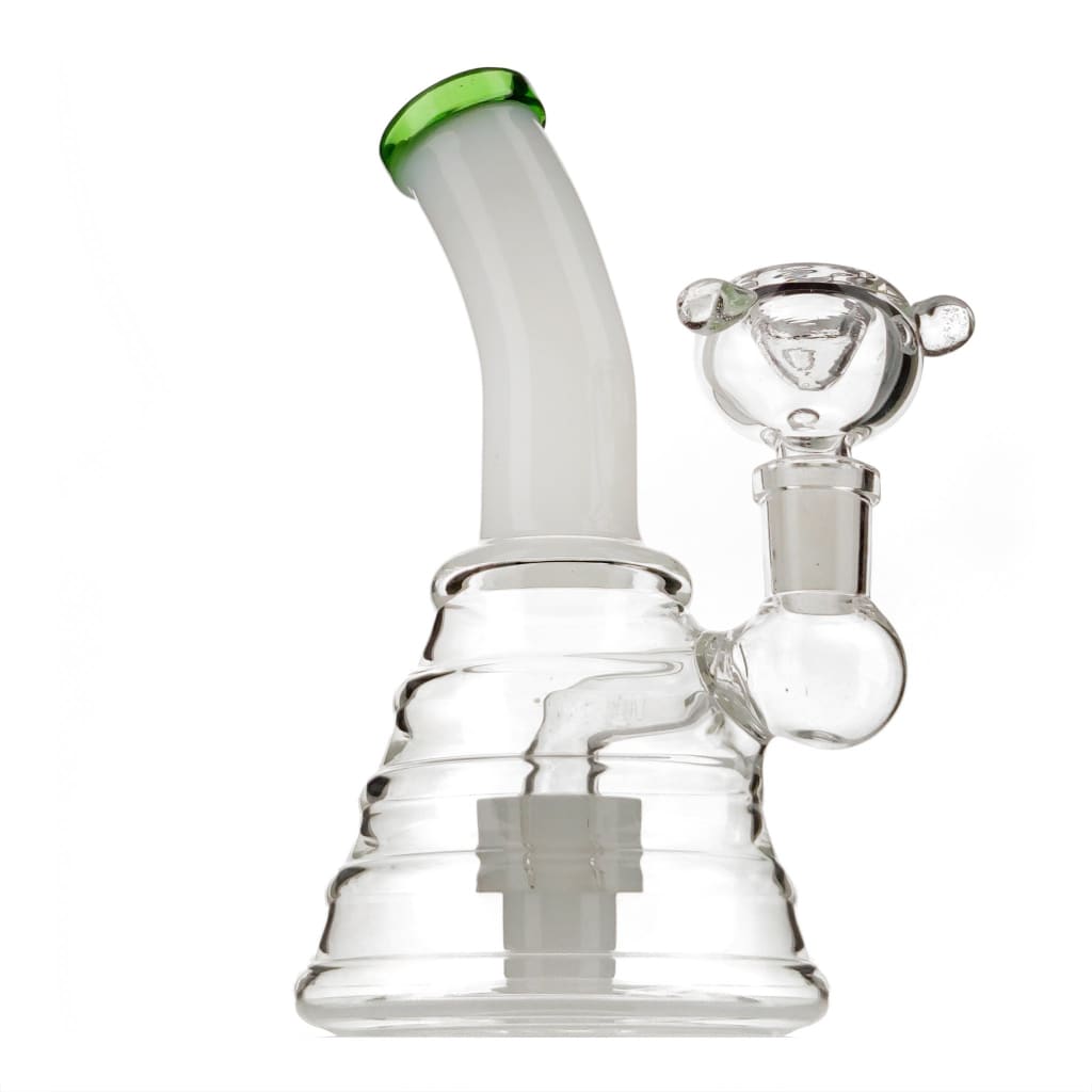 Sturdy beaker bong with colored bent neck and glass chamber body