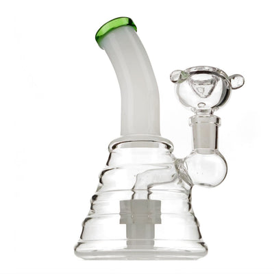 Sturdy beaker bong with colored bent neck and glass chamber body