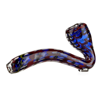 Handmade quilted glass sherlock with swirling blue and reddish-brown colors, limited edition