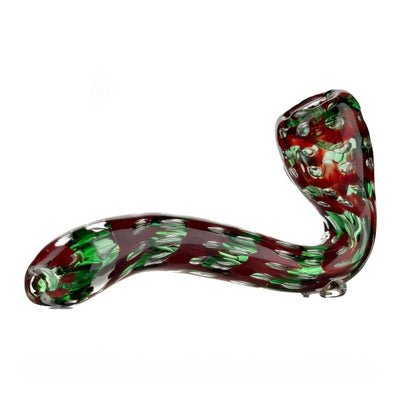 Handmade quilted glass sherlock pipe with swirling red and green patterns – Limited Edition