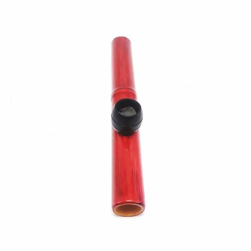 Red bamboo steamroller pipe with black mesh mouthpiece, 9 inch medium