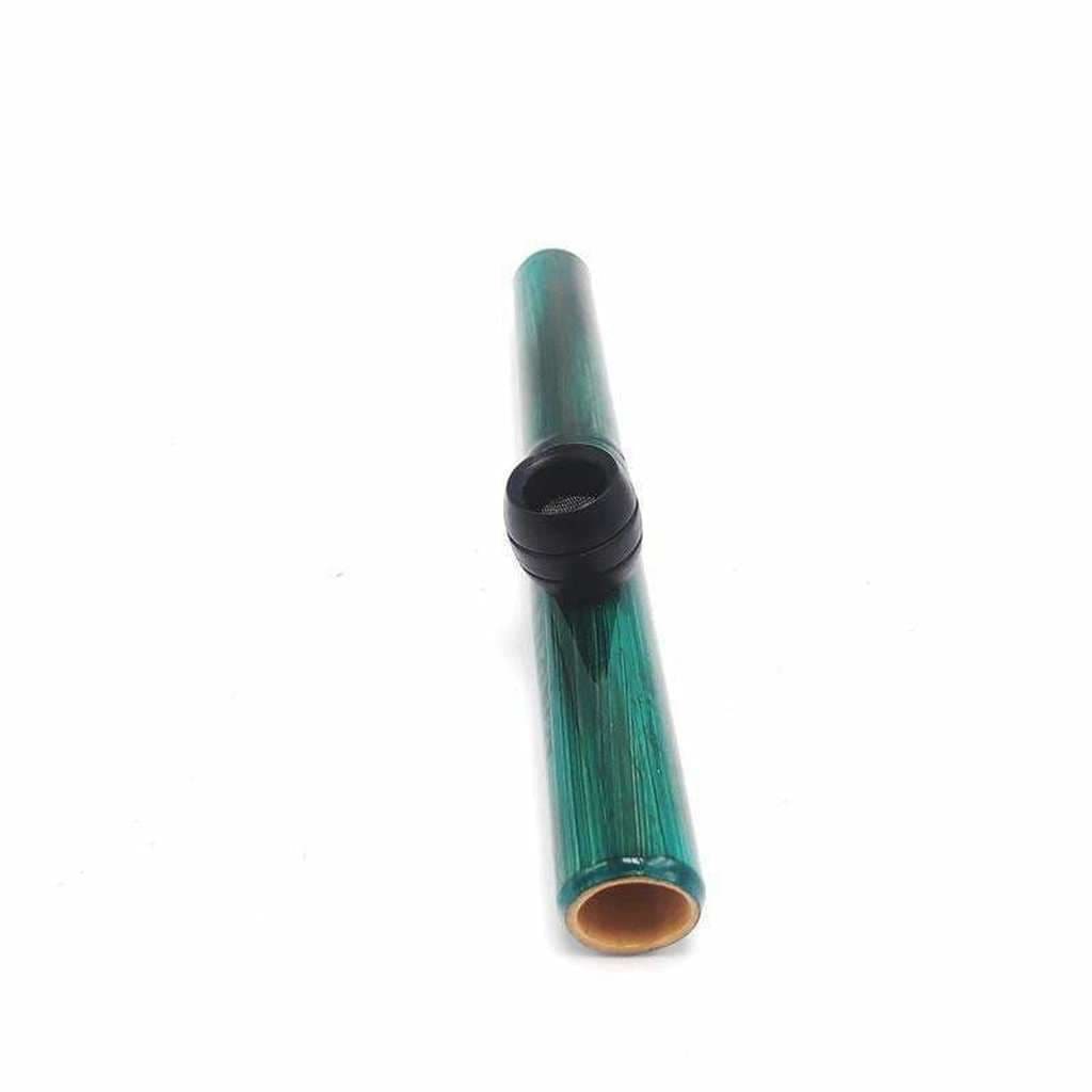 Green bamboo steamroller pipe with black mouthpiece, 9 inch medium natural finish