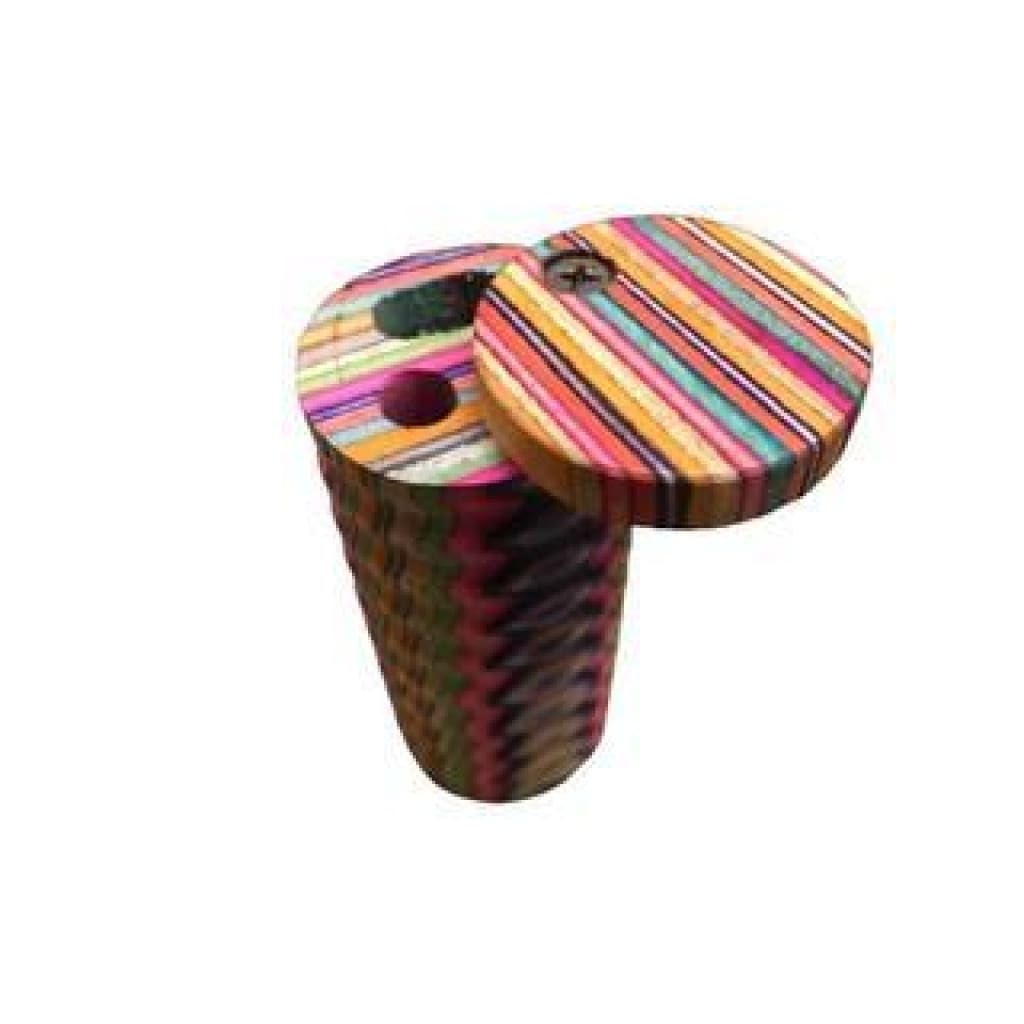Colorful striped rainbow wood dugout stool with circular seat