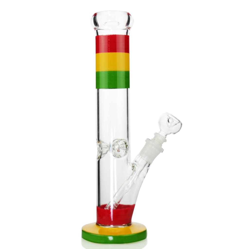 12 Inch Rasta Straight Shooter Bong with Striped Glass Beaker Base