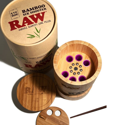 Raw Bamboo Six Shooter: Sustainable bamboo container for effortless cone filling