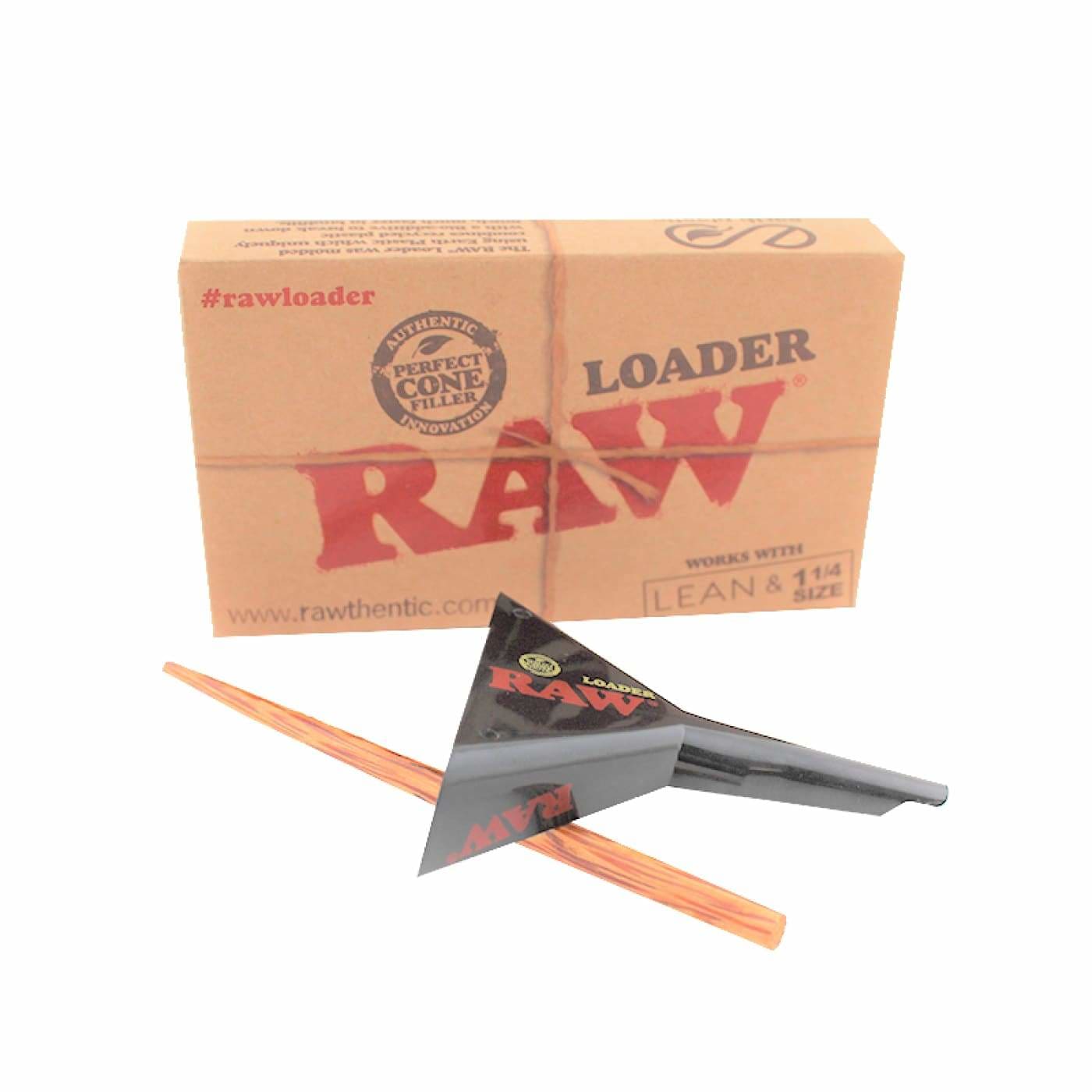 RAW Cone Loader with Natural Bamboo Poker and packaging for efficient rolling