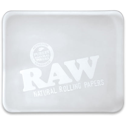 Double-thick Frosted Glass Raw Ice Rolling Tray with RAW Natural Rolling Papers logo