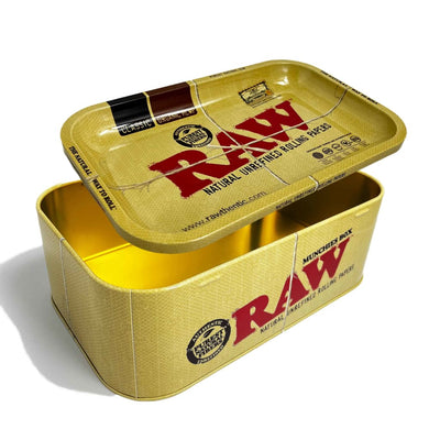 Raw Munchies Box compact rolling solution with RAW rolling tray