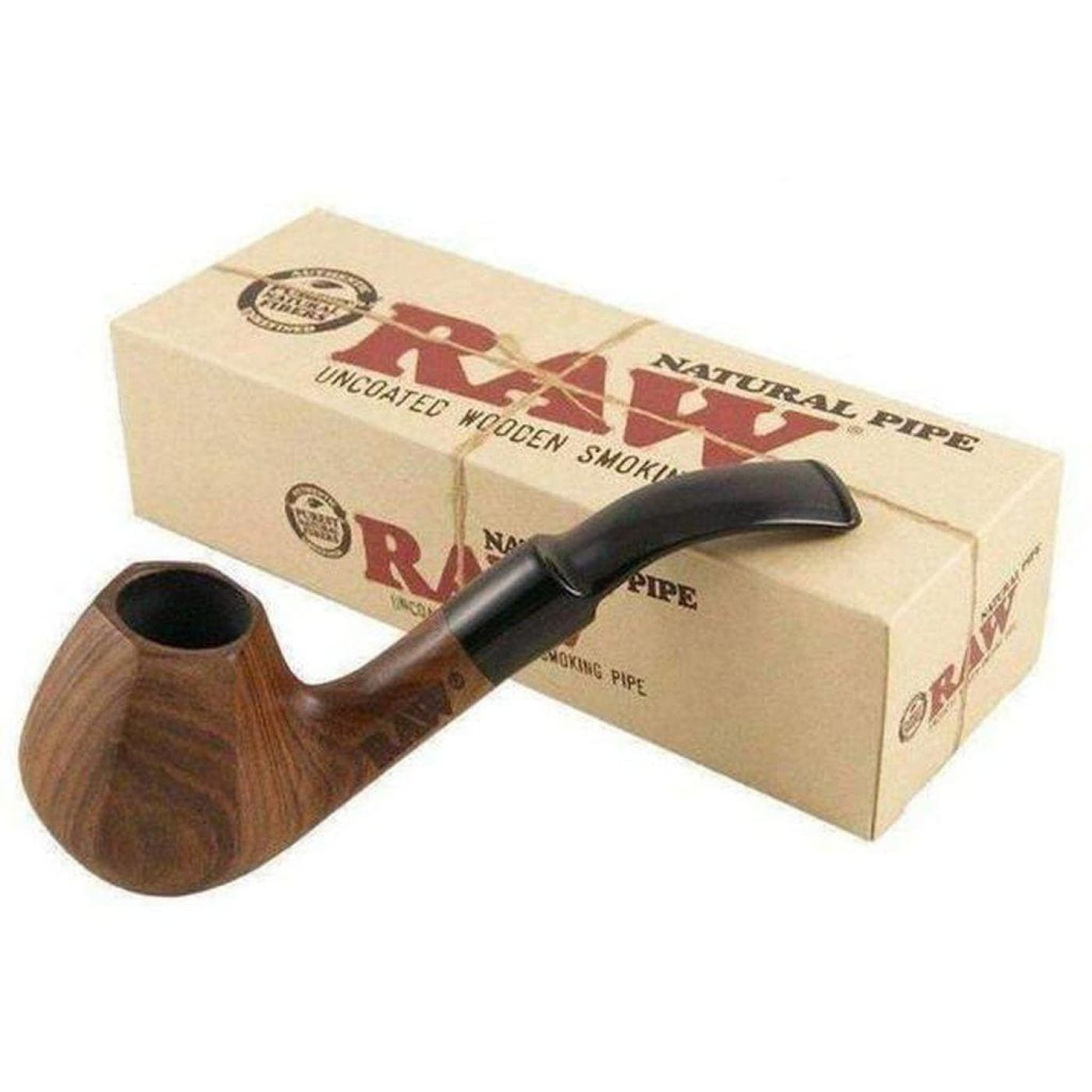 Curved wooden hand carved Bubinga Raw Natural Pipe beside its box showcasing quality design