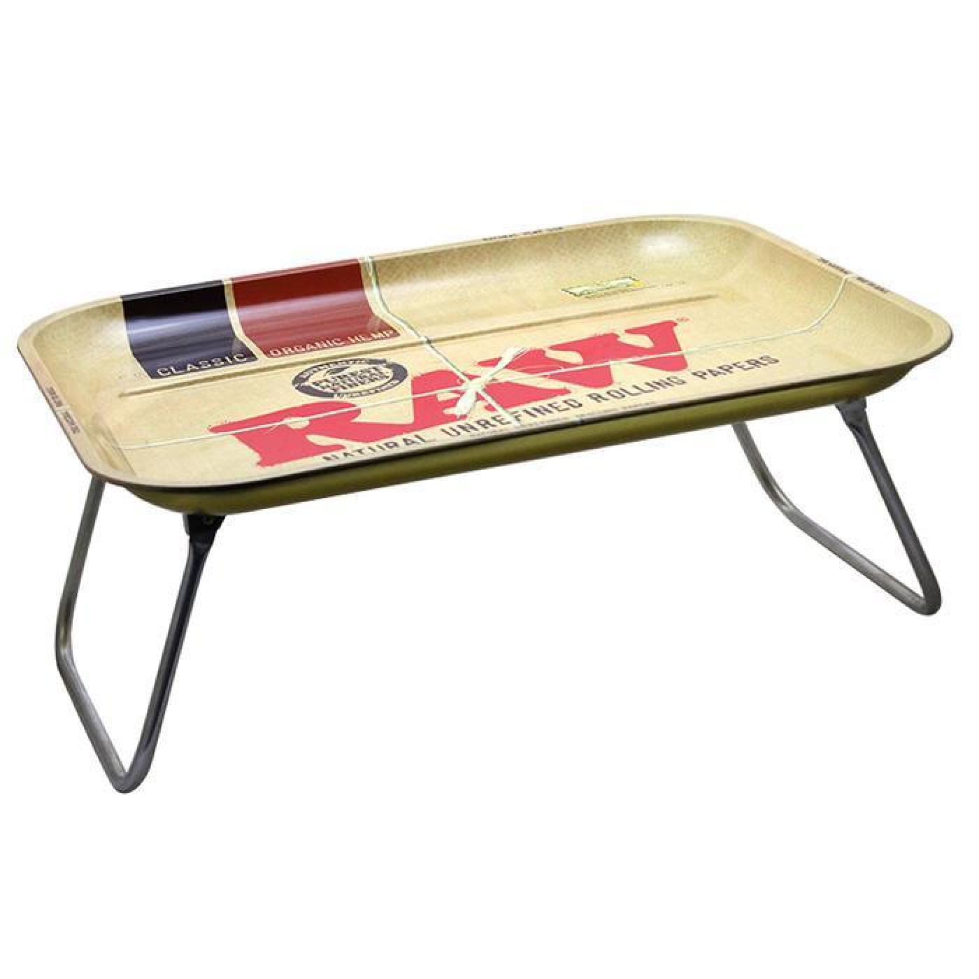 Raw XXL Lap Rolling Tray with innovative folding legs, designed like RAW rolling papers
