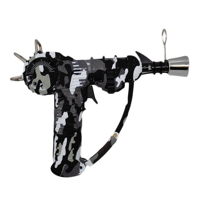 Black and white camouflage ray gun torch toy with silver accents