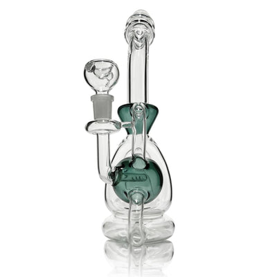 Glass water pipe with green accents in recycler double body design