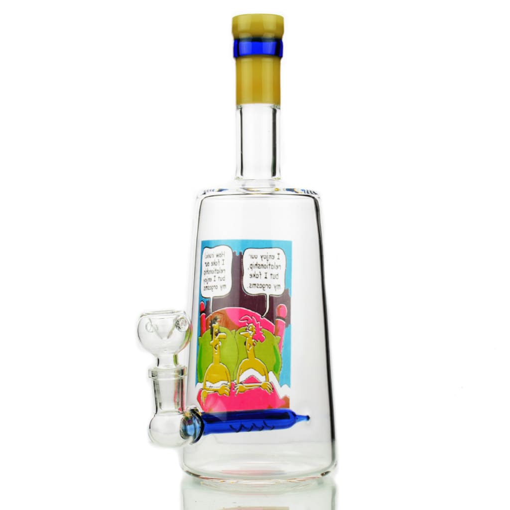 Clear glass 14mm male bowl bottle bong with colorful cartoon design