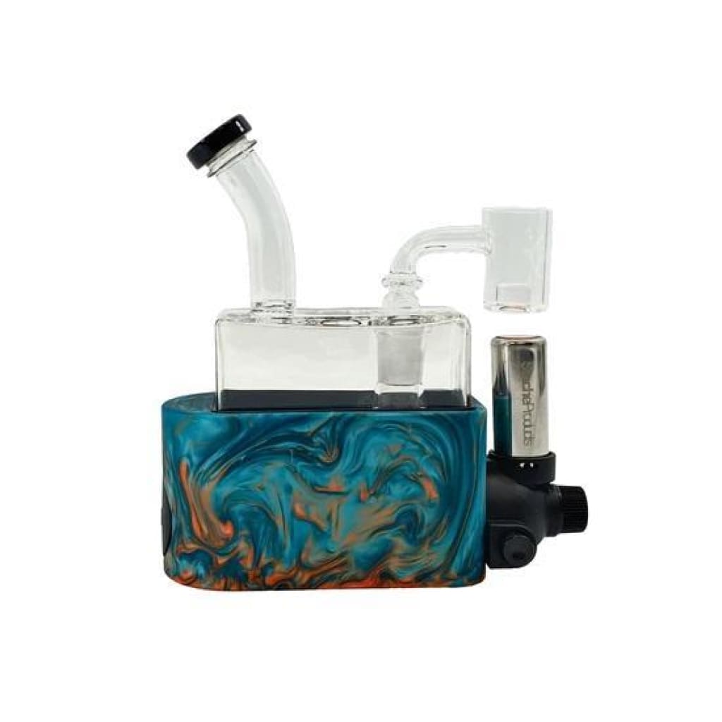 Colorful Rio Dab Rig with electronic attachment and quartz banger by Stache Products