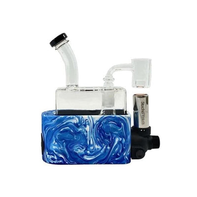 Rio Dab Rig with blue swirled base and quartz banger by Stache Products