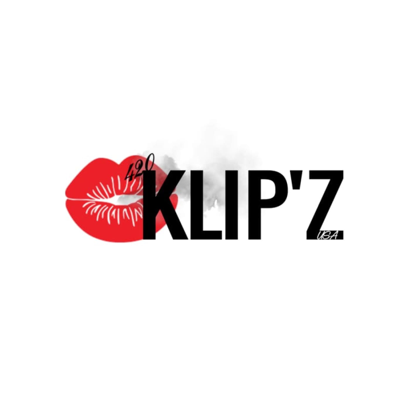 KLIPZ logo with red lip print on stainless steel roach clips
