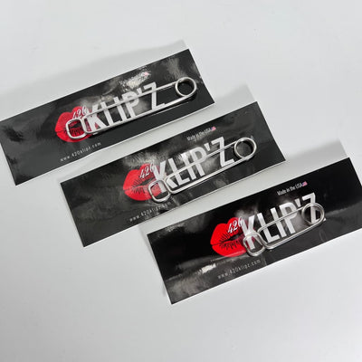 Three Klip’zo Stainless Steel Roach Clips Packaging With Red Lip Logo For a Better Smoking Experience