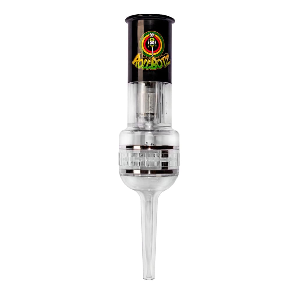 Rollbotz Robokone filler with glass liquor pourer and black gold cap
