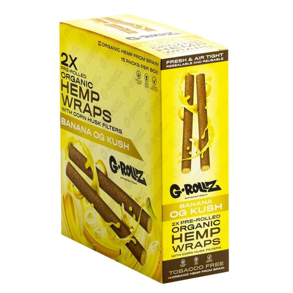 G-Rollz Pet Rock 2x Pre-rolled Organic Hemp Wraps in Banana OG Kush flavor box
