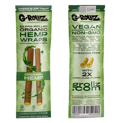 G-rollz Pet Rock 2x Pre-rolled Organic Hemp Wraps in green pouches for a natural smoke