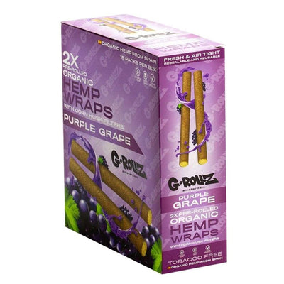 Box of G-Rollz Pet Rock 2x Pre-rolled Organic Hemp Wraps in Purple Grape flavor