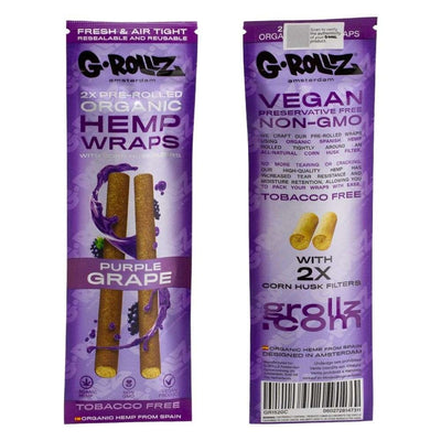 G-Rollz Pet Rock purple grape organic hemp wraps packaging; G-Rollz 2x pre-rolled wraps