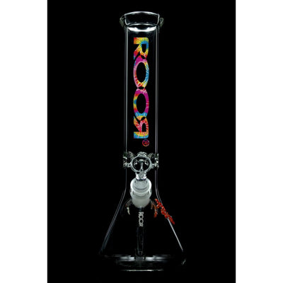 Glass bong with colorful ROOR logo on Roor® 14 Beaker Glass 50x5 5mm German Schott