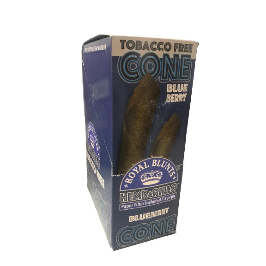 Royal Blunts Cone: Box of tobacco-free blueberry-flavored hemp cones for pre-roller filling