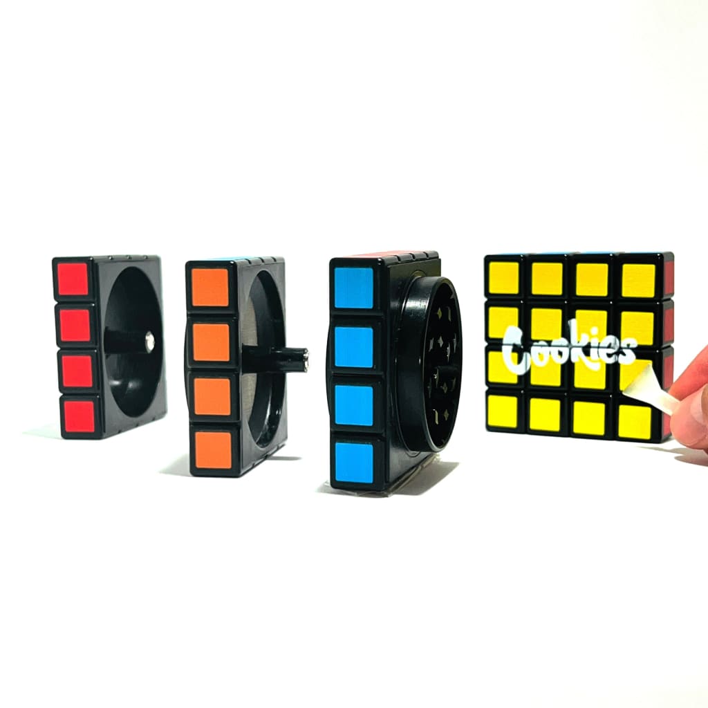 Rubix Cube Grinder with Neodymium Magnetic Connections and geometric cutting teeth for retro game enthusiasts