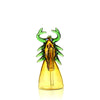 Glass sculpture resembling a stylized creature with green horns - 14mm Male Bowl Water Pipe Accessory