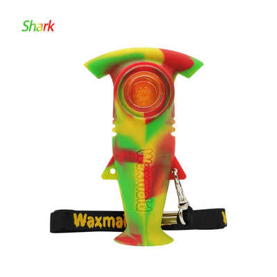 Waxmaid Shark Hand Pipe: Colorful platinum cured silicone with bowl and neck strap