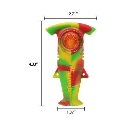 Waxmaid Shark Hand Pipe - Colorful Platinum Cured Silicone Smoking Device with Measurements