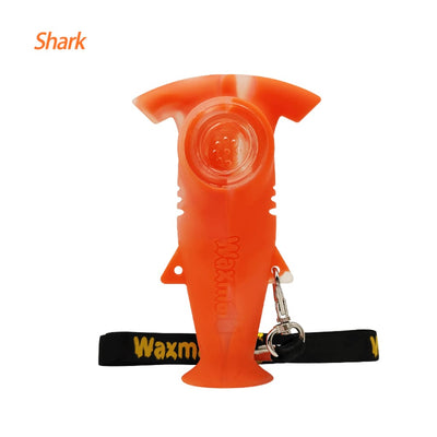 Waxmaid Shark Hand Pipe - Orange Silicone, Shark-Shaped with Suction Base and Lanyard