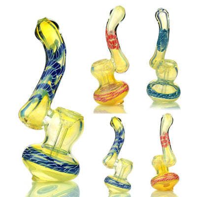 Silver fume glass Sherlock bubbler with vibrant twisting art and decorative curved shapes