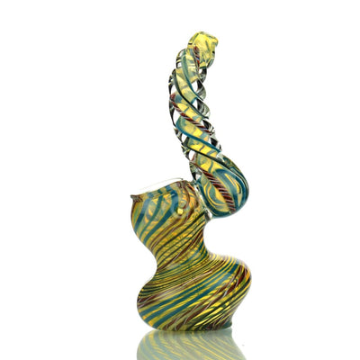 Twisted glass sculpture in yellow and turquoise for Sherlock Bubbler Swirling Art