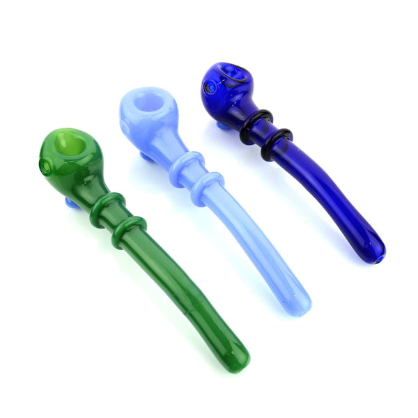 Sherlock Color Glass Tube Gandalf Pipe in green, light blue, and dark blue glass pipes
