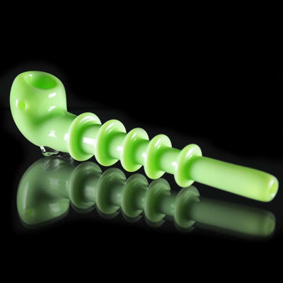 Bright green Sherlock hand pipe with spiral stem, American Made Milky Tube design