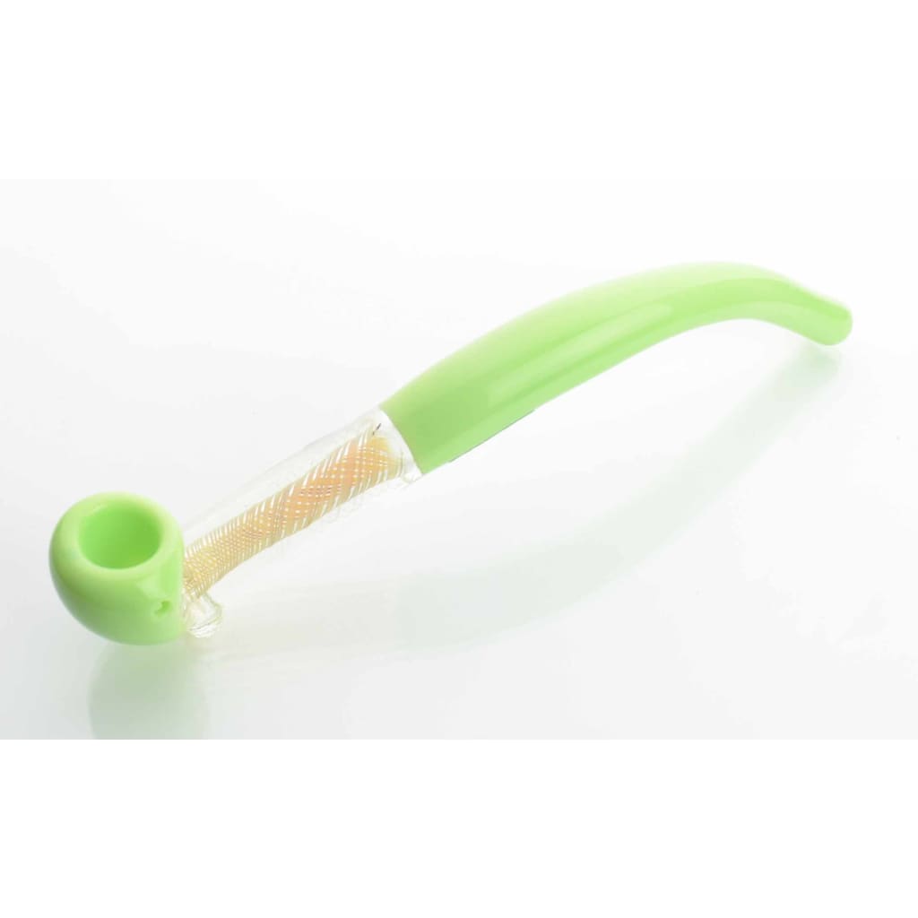 Sherlock Milky Tube hand pipe in lime green silicone with clear textured stem