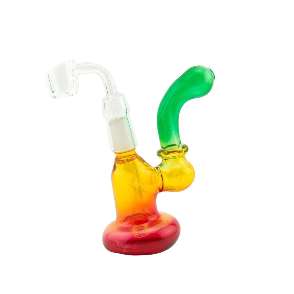 Rasta color 14mm male joint sherlock with quartz banger and colorful curved glass neck